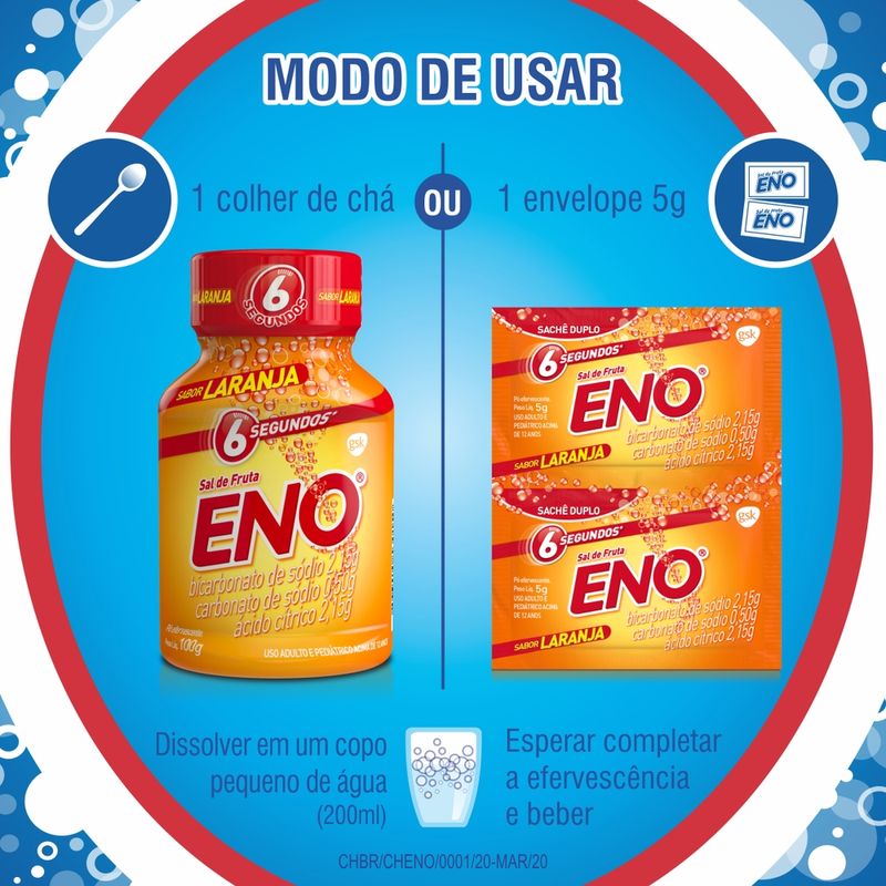 Sal de fruta ENO para alívio rápido e eficaz da azia