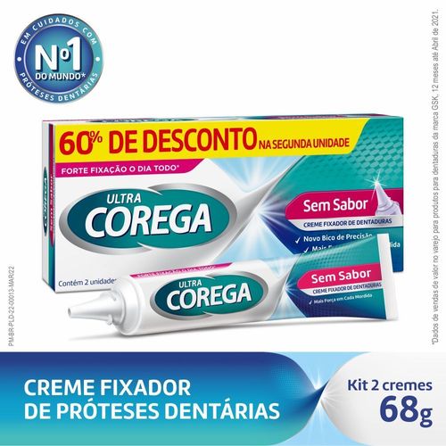 Kit-Ultra-Corega-Creme-Fixador-De-Dentadura-Sem-Sabor-68-70gr---60--Off--Na-2ª-Unid.