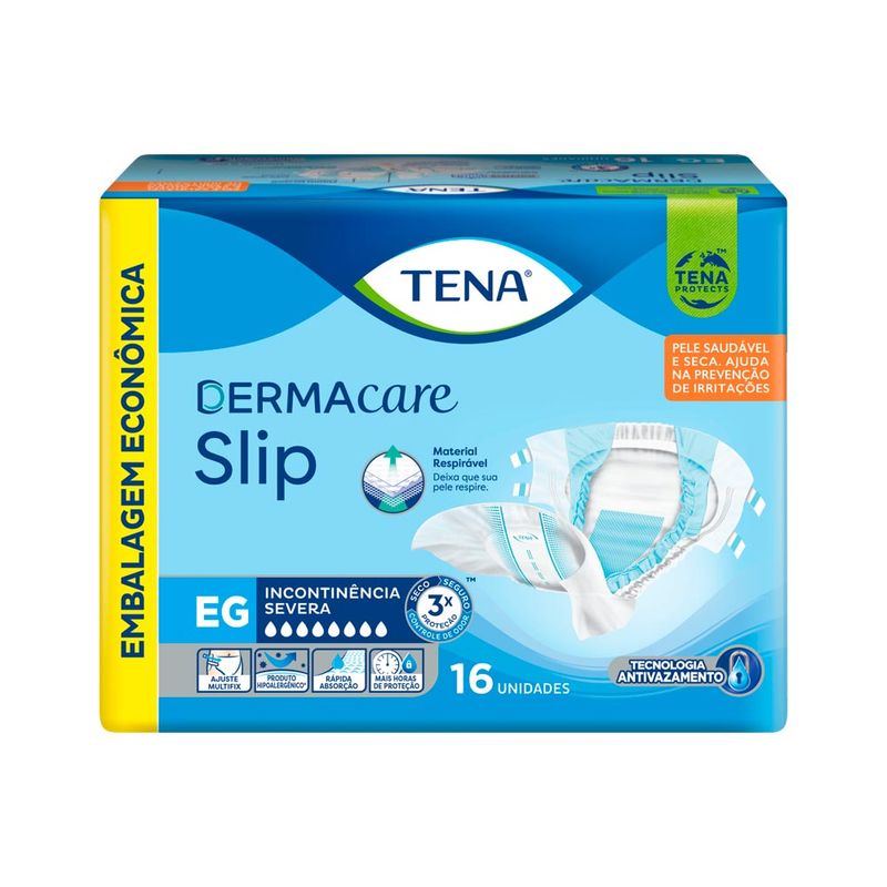 FRALDA-TENA-DERMACARE-SLIP-GER-COM-16-TAMANHO-EG-SEVERA