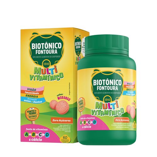 Suplemento-Alimentar-em-Comprimido-Multi-Vitaminico-Zero-Acucares-Morango-Biotonico-Fontoura-60-Comprimidos