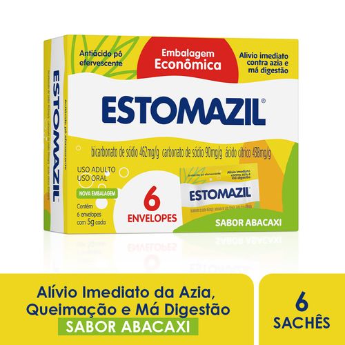 Antiacido-Po-Efervescente-Abacaxi-Estomazil-6-Saches-Embalagem-Economica