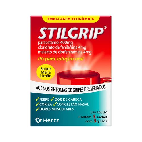 Stilgrip-Paracetamol-400mg---Cloridrato-De-Fenilefrina-4mg---Maleato-De--Clorfeniramina-4mg-Com-5-Saches-Po-Para-Solucao-Oral