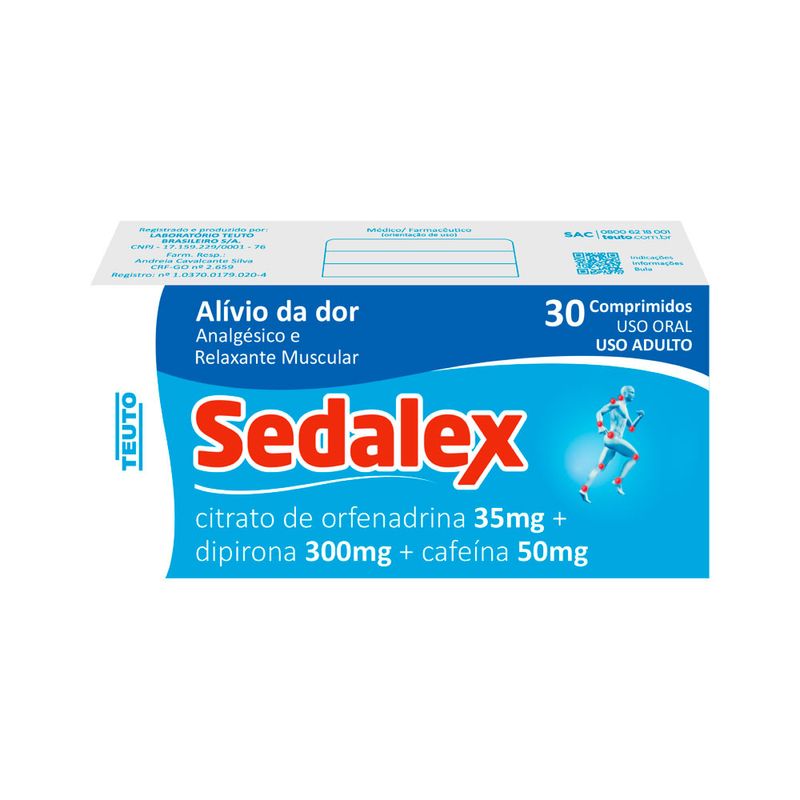 Sedalex-Citrato-De-Orfenadrina-35mg---Dipirona-300mg---Cafeina-50mg-Com--30-Comprimidos-Teuto