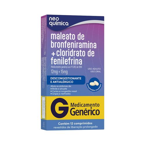 Maleato-De-Bronfeniramina-12mg---Cloridrato-De-Fenilefrina-15mg-Com-12--Comprimidos-Neo-Quimica-Gene