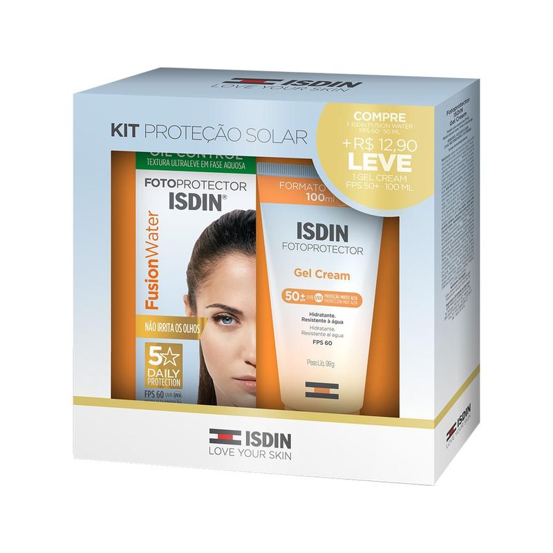 Kit-Protecao-Isdin-Fotoprotetor-Fusion-Water-Fps-60---Gel-Cream-Fps-50--99gr-Promocional