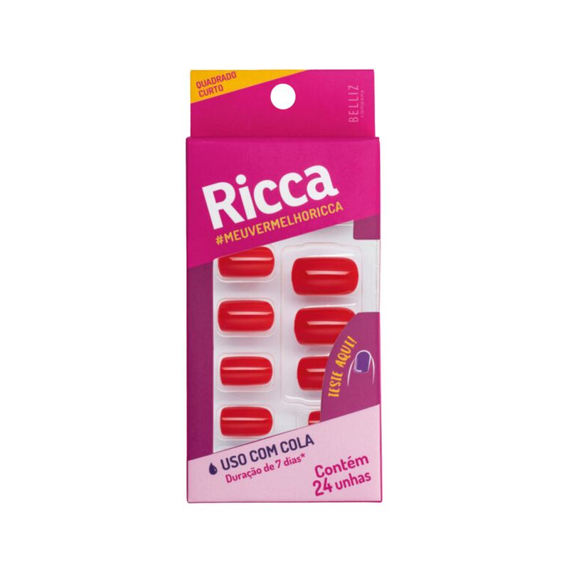 Unhas-Ricca-Com-24-Vermelho-Quadrado-Curto