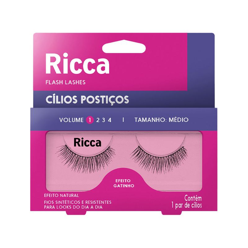 Cilios-Ricca-Flash-Lashes-Medio-Efeito-Gatinho-Volume-1