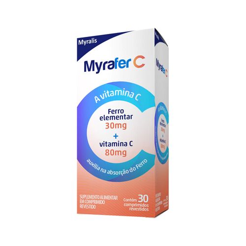 Myrafer-C-Com-Ferro-Elementar-80mg---Vitamina-C-30mg-Com-30-Comprimidos--Revestidos