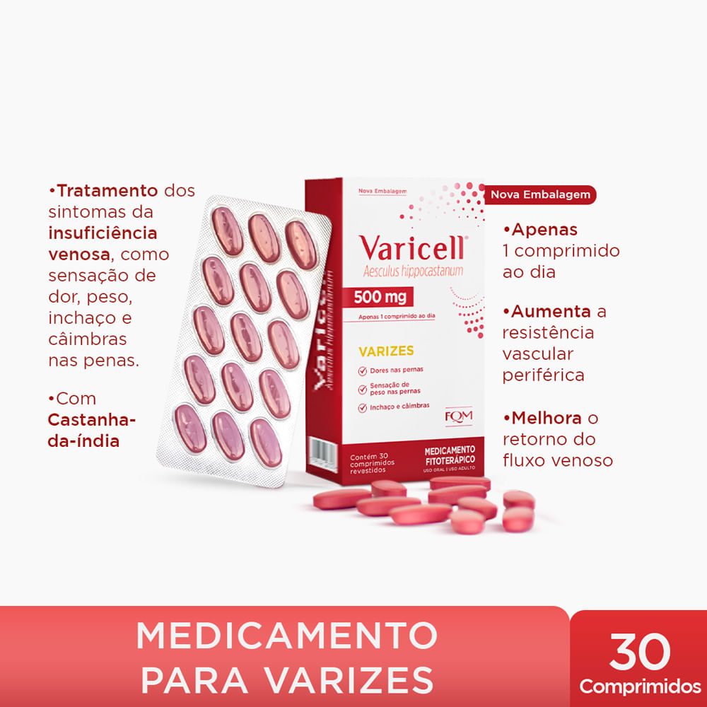 VARICELL 500MG 30 COMPRIMIDOS - REMEDIO PARA VARIZES E DORES NAS PERNAS ...